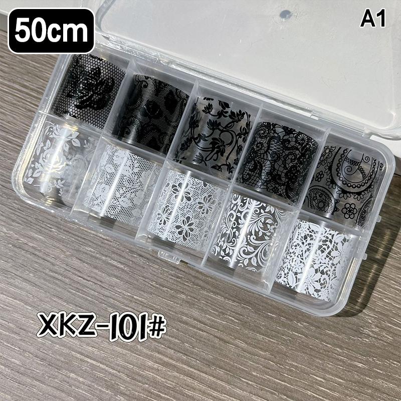 10 Rolls Nail Transfer Foils Sticker Black White Red Lace Flowers Nail Art Nail Charms Diy Nail Decoration Manicure Accessories