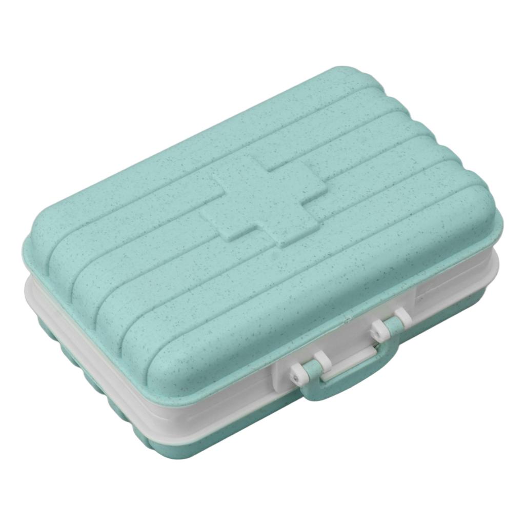 Mini Medicine Box 6 Compartments Luggage Design Tight Sealing Plastic Medicine Container for Pocket Travel Green