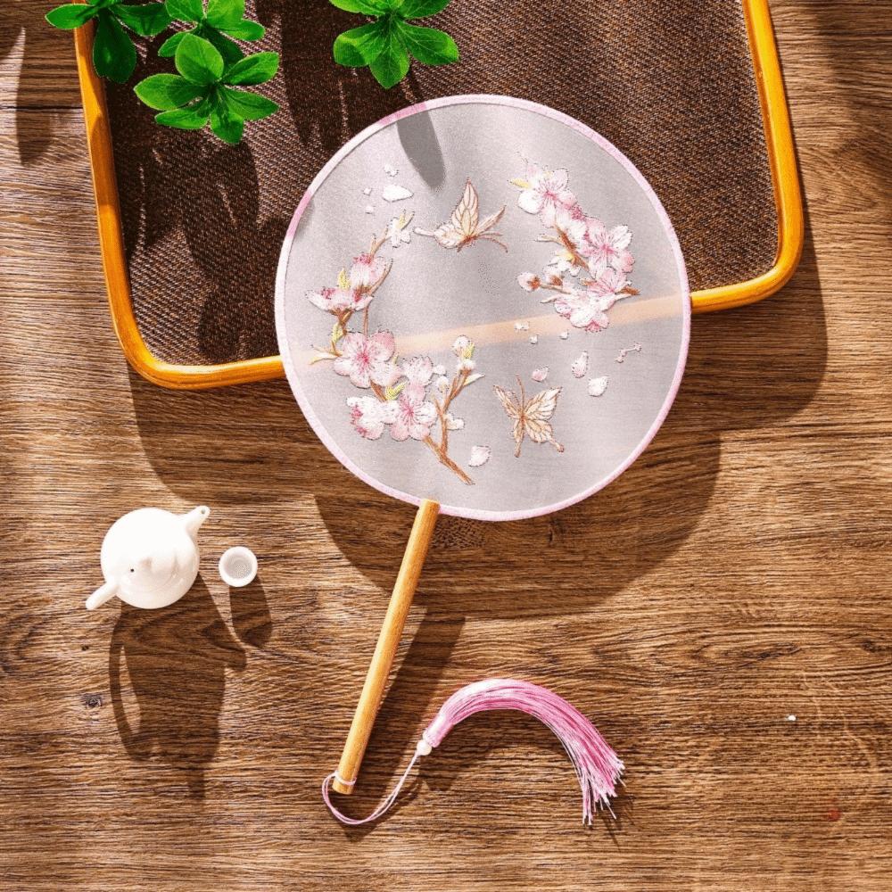 Bamboo Handle Silk Embroidery Fan Double-sided Embroidery Fan Ornaments Dance Fan  Wedding Events