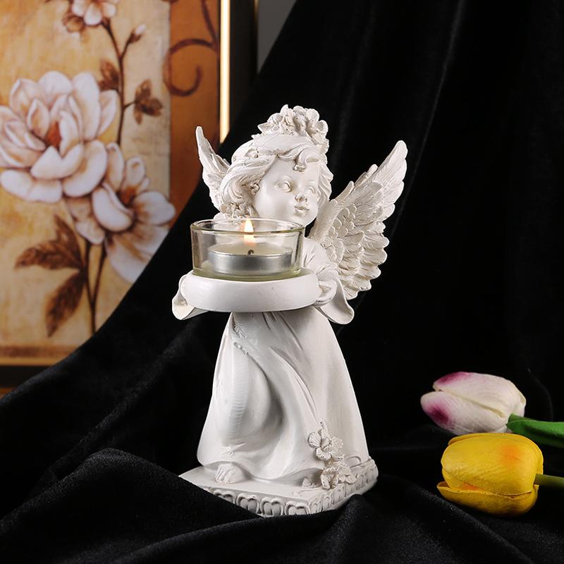 Figurine Bougeoir Ange Européen en Résine - Décoration de Table Rétro pour Dîners Romantiques aux Chandelles