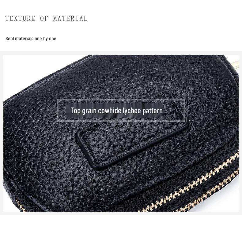 Portofel din Piele Naturală cu Fermoar Dublu pentru Monede și Breloc