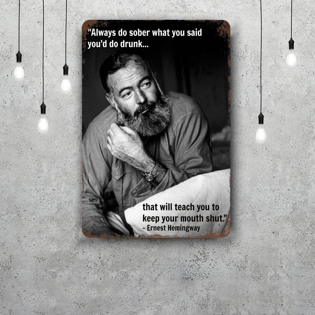 Ernest Hemingway Retro Vintage Tin Sign Poster Decorative Plaque Metal Plate Wall Decor