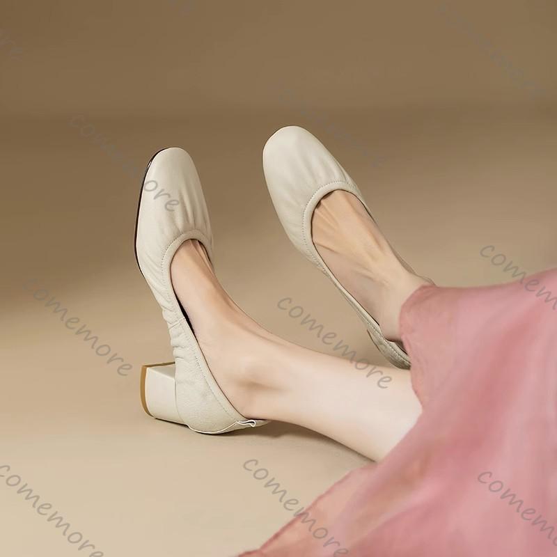 Fashion Comemore 2025 New Vintage Women's Pumps Shoes Round Toe Mid Heel Platform Shoes Retro Solid Color Chunky Heeled Red Dress Shoes