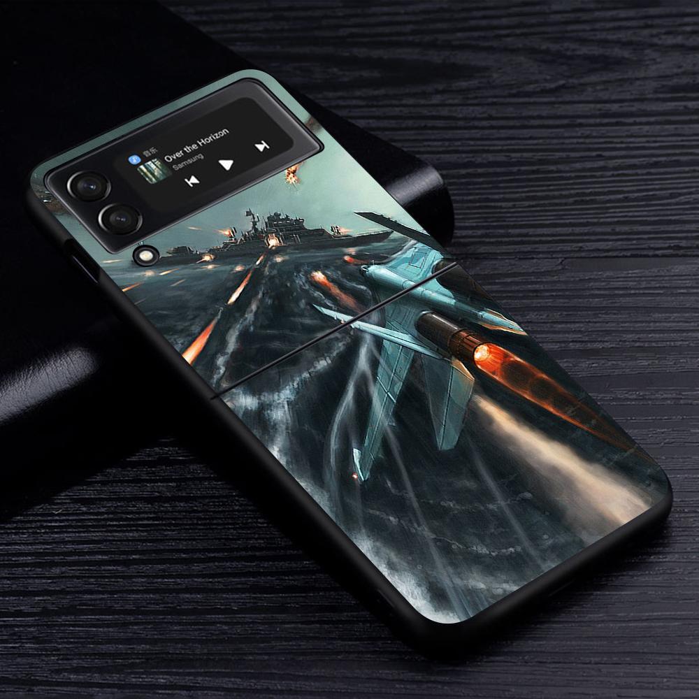 Kryt na mobilní telefon Tanks Fighter Warship pro Samsung Galaxy Z Flip4 Flip3 5G Černý Coque Z Flip 4 3 Tvrdý PC Luxusní Kryt Zflip3