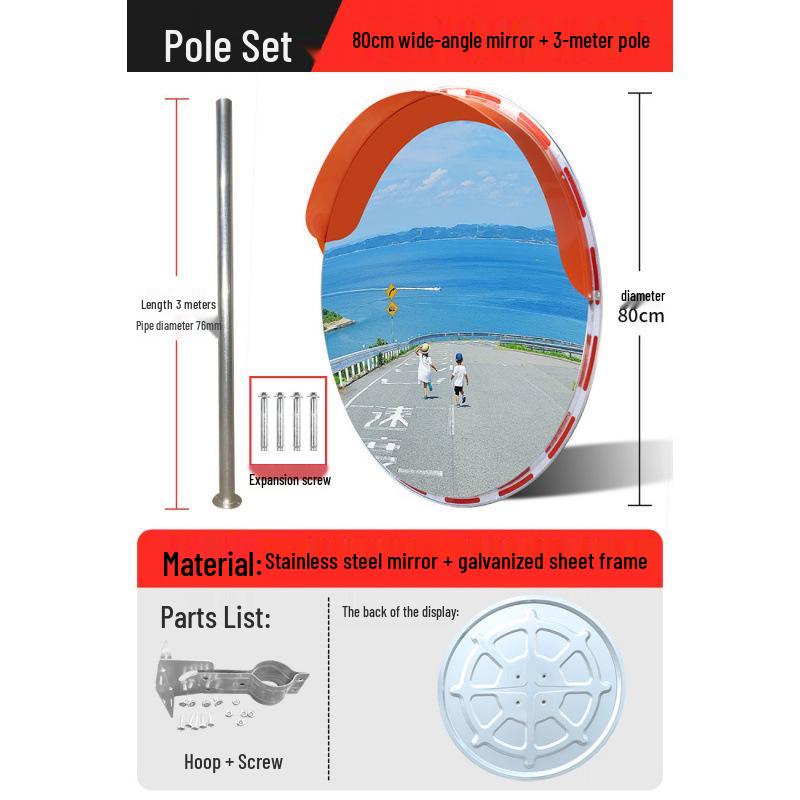 Outdoor Traffic Convex Mirror: Anti-theft Round Wide-Angle Reflective Mirror with Red Black Back