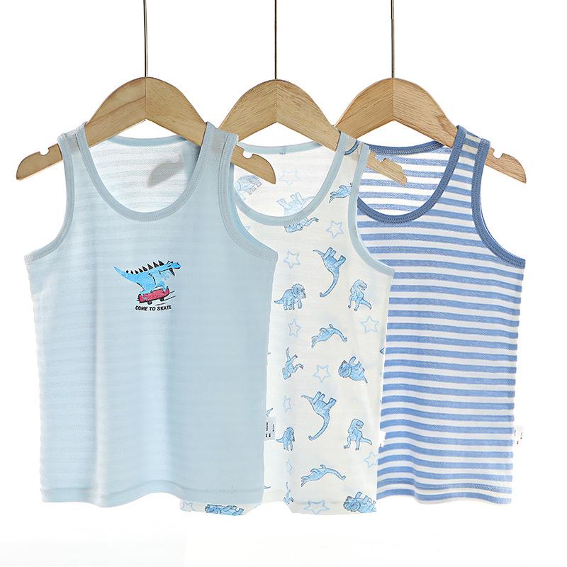 Dreiteiliges Kinder-Cartoon-Weste-Set - Gestreift, Reine Baumwolle, Atmungsaktiv, Schweißabsorbierendes Baby-Mädchen-Basisshirt