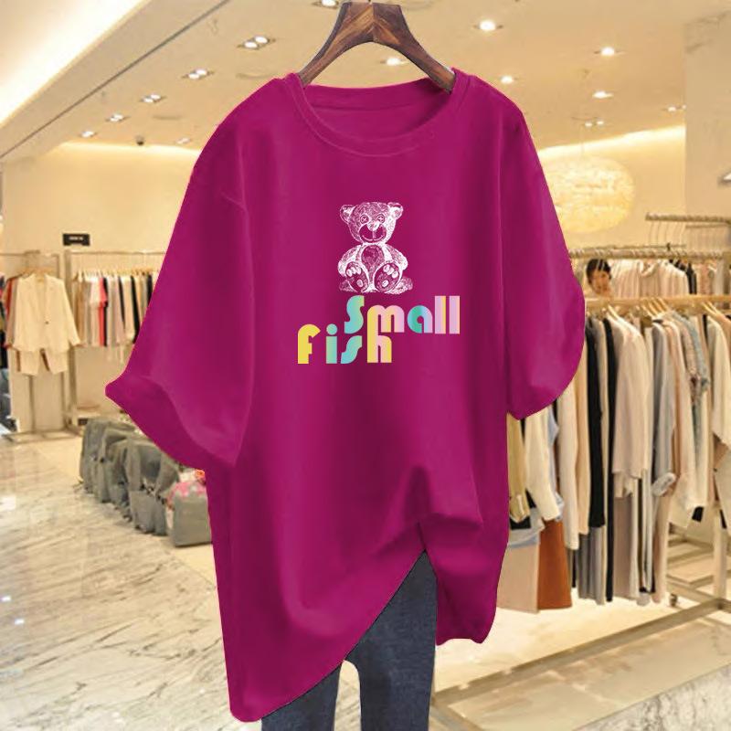 Cotton bear print short-sleeved t-shirt women's summer new loose casual top bottoming shirt