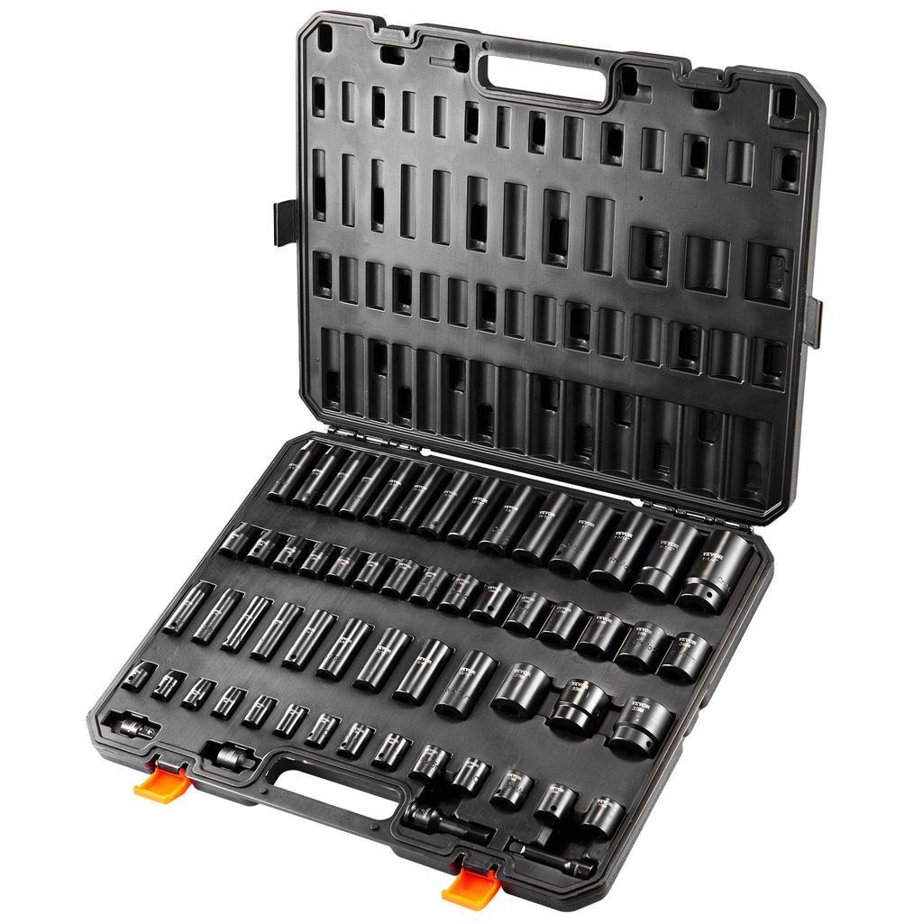VEVOR 3/8" & 1/2" Drive Impact Socket Set, 59PCS Socket Set SAE 5/16" To 1-1/4" and Metric 6-32mm