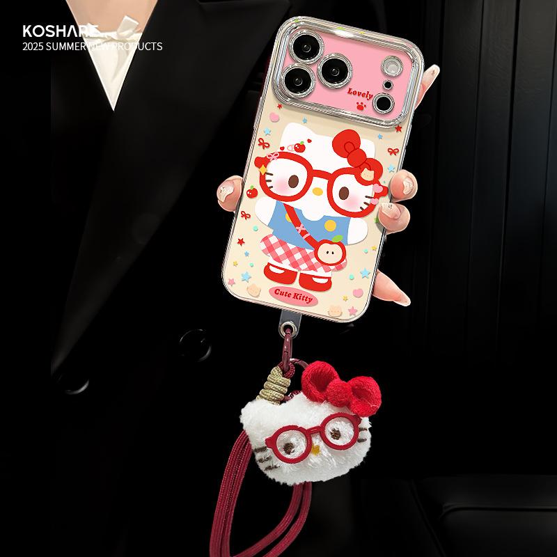 Glasses kt cat lanyard suitable for apple 17 mobile phone case iphone15promax cute cartoon 16 electroplating window