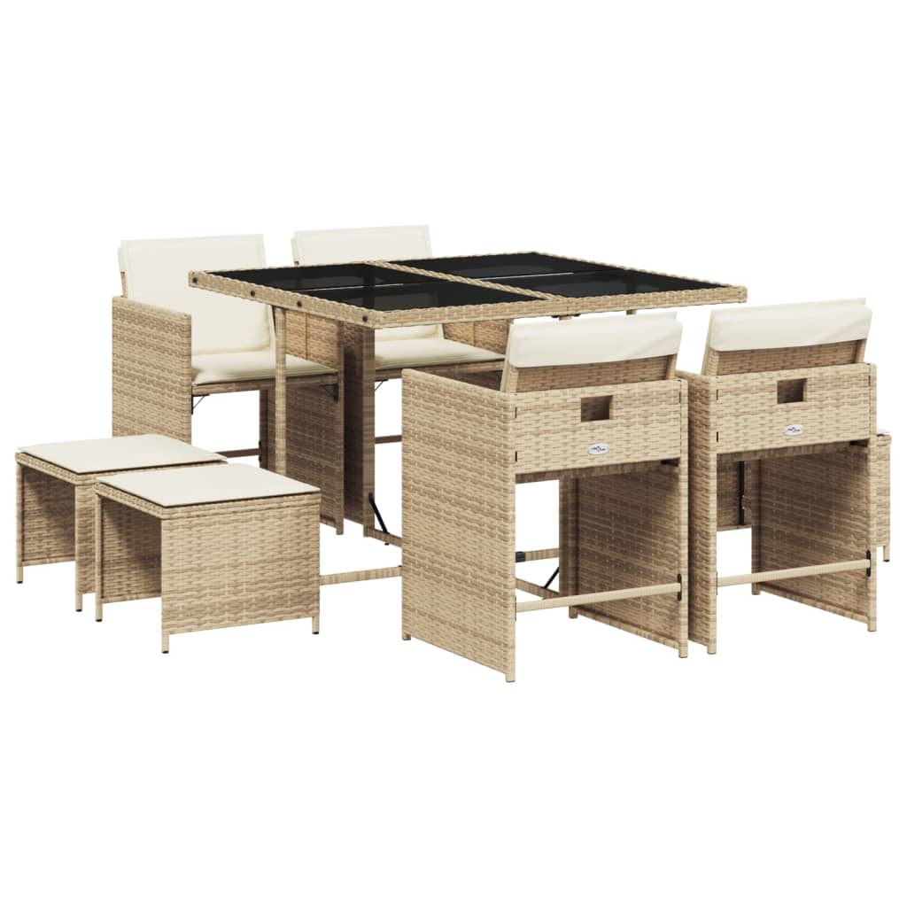 Vidaxl 9-Cz. Garden Furniture Set With Cushions, Beige, Poly Rattan