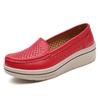 Women Genuine Leather Rocker Shoes Slip-on Loafers Casual Walking Shoes Mother Shoes Wedge Heels Platform Footwear