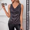 Damen Tanktops Pailletten V-Ausschnitt Ärmelloses T-Shirt Glänzende Glitzerblusen Sexy Cami Tops für Cocktailparty Clubwear Abend