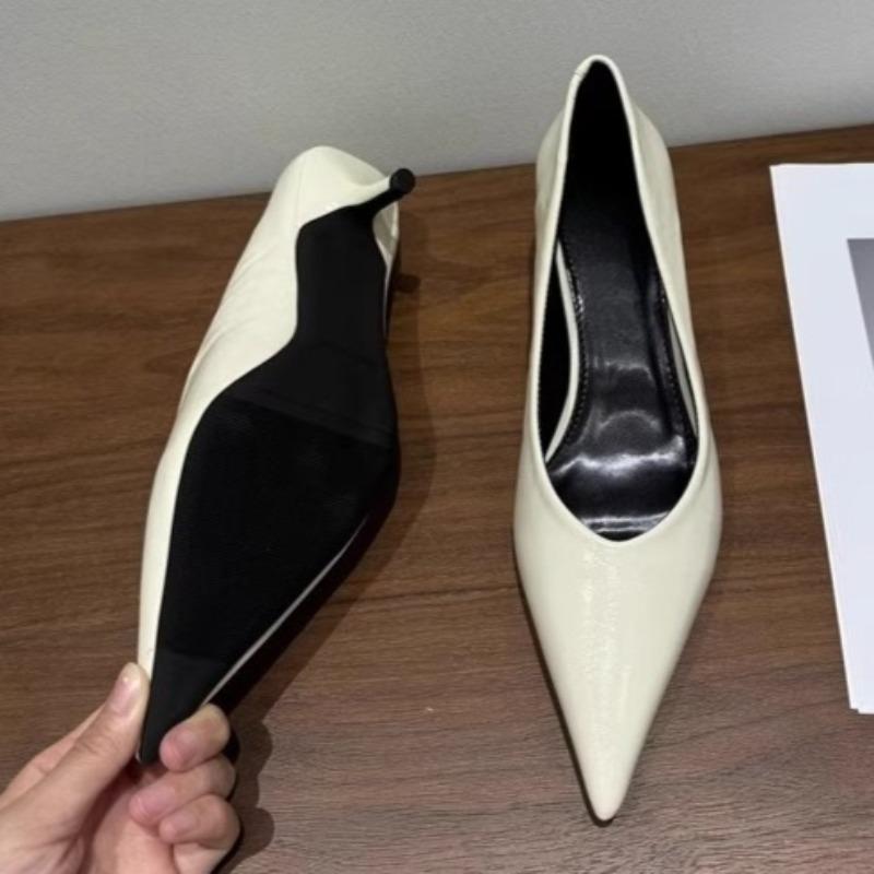Fashion Small Foot Leather High Heels Women's Stiletto Spring and Autumn New Style Not Tired Tiptoe Work Professional Single Shoes