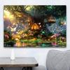 1pc Magical Fairy Forest Background - Luminous fairy lamps and luminous trees with luminous fairy house design, polyester