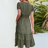 Damen Sommerkleid mit quadratischem Ausschnitt, gestuftem Schnitt, lässig, geblümt, kurzärmelig, A-Linie, Swing, fließendes Kleid, Strand, Boho-Sommerkleid