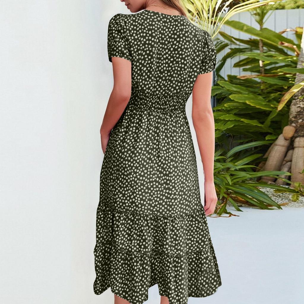 Damen Sommerkleid mit quadratischem Ausschnitt, gestuftem Schnitt, lässig, geblümt, kurzärmelig, A-Linie, Swing, fließendes Kleid, Strand, Boho-Sommerkleid