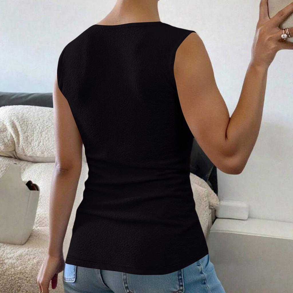 Women Sleeveless Tank Top Slim Fit Crew Neck Textured Stretchy Summer Casual Basic Vest Top for Layering or Daily Wear