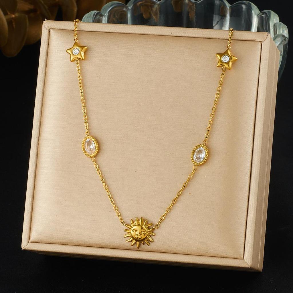 Gold-Plated Rhinestone Star & Oval Stainless Steel Face Jewelry Set