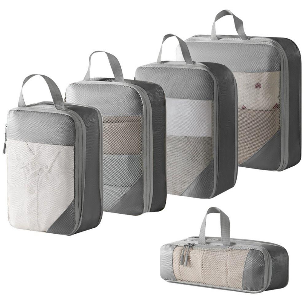 5Pcs Mesh Surface Luggage Organizer Packing Cubes Compression Toiletries Bag  Business Trip