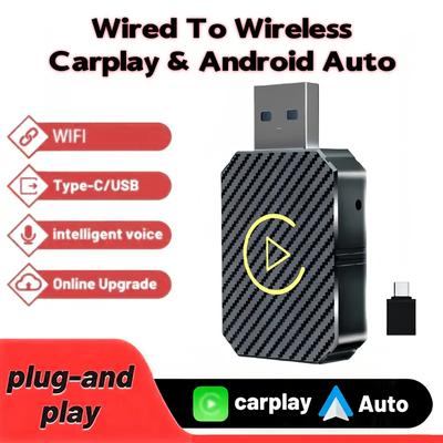 New 2 In 1 Wireless CarPlay Android Auto Wireless Adapter WiFi BT5.0 Smart Dongle Plug and Play Wireless Mini Box Fast Connect