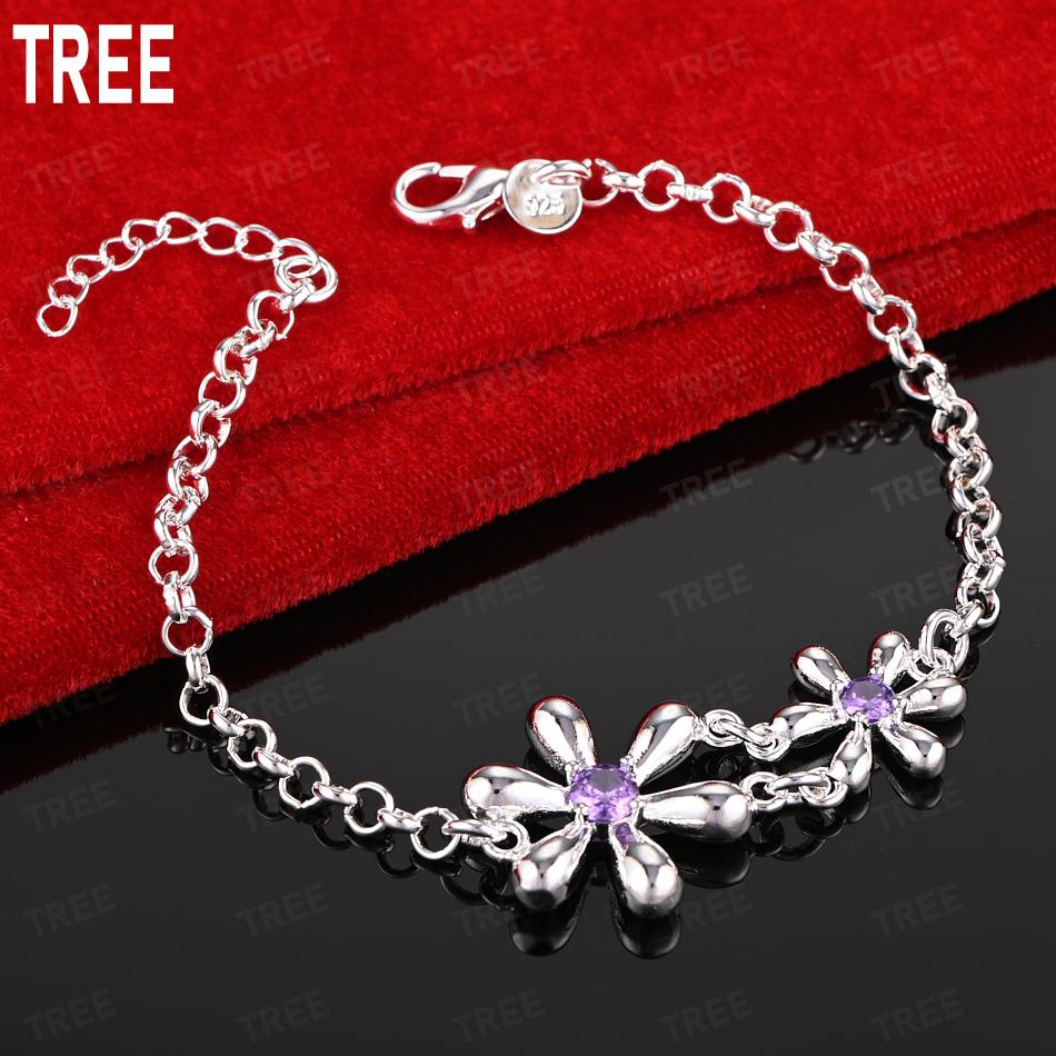 925 Sterling Silver Exquisite AAA Zircon Fireworks Bracelet Gift Jewelry 20cm