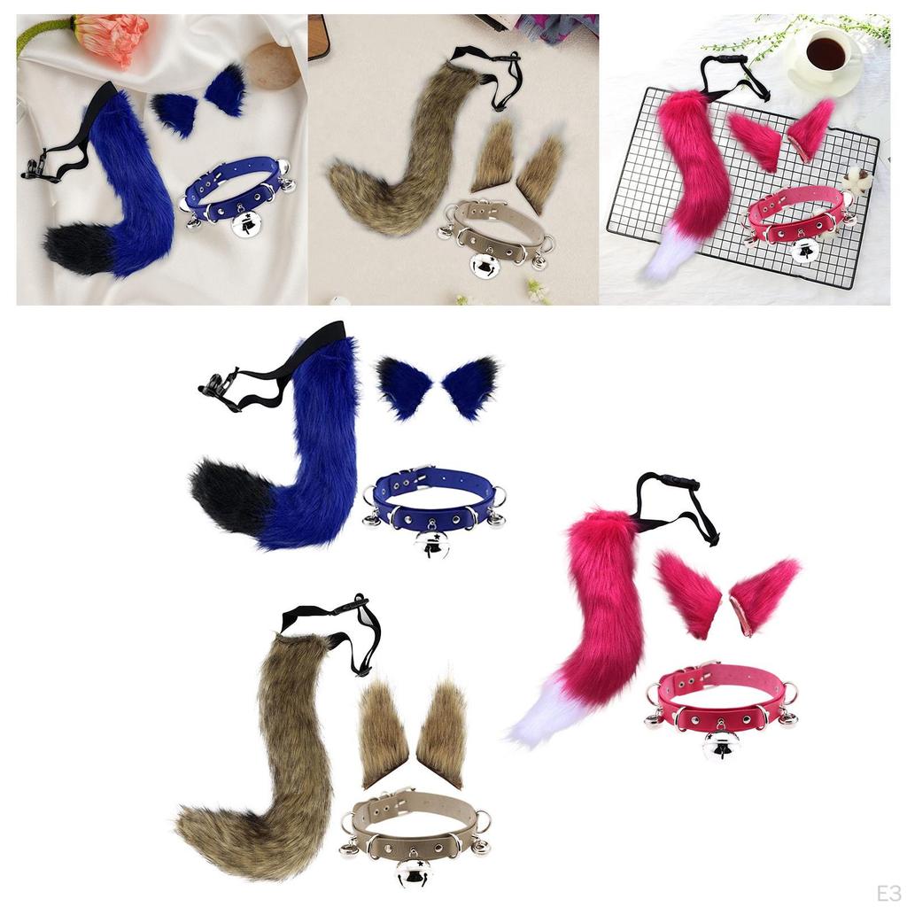 Ears and Tail Set Cosplay Costume Gift PU Leather Neck Choker for Stage Shows Halloween Carnival