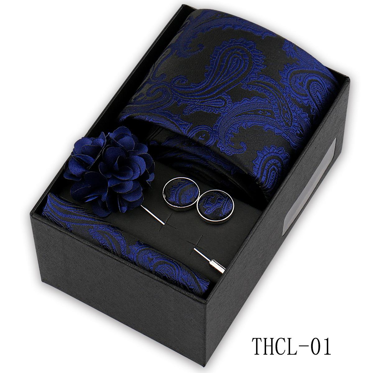 

Business Tie Square Scarf Cufflinks 4-Piece Gift Box Party Wedding Dress High-End Polyester Accessories Hot-Selling