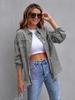 Damen Jeansjacke in Unifarbe, mittellang, mit langen Ärmeln und Rissen - Europäischer und Amerikanischer Stil