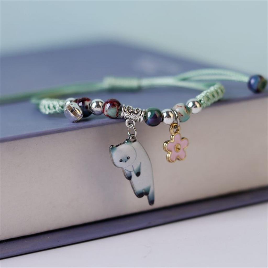 Korean Cute Cartoon Animal Cat Flower Bells Bracelets For Women Fashion Charm Kitten Friendship Bracelet Party Jewelry Gifts