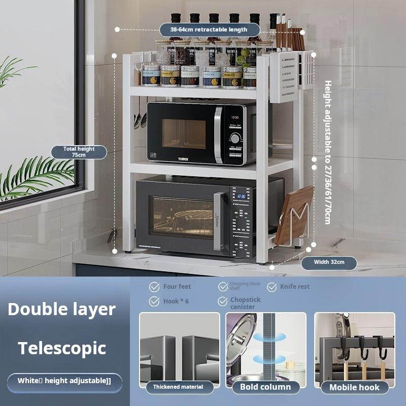 Floor-standing retractable microwave oven rack multi-layer oven countertop item storage rack adjustable height kitchen rack