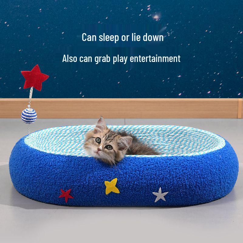 Durable Starry Sky Cat Bed & Scratching Board: Large Oval All-Season Toy