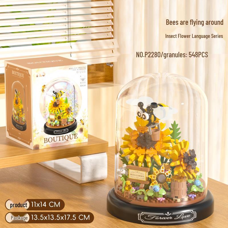 Yu Gao Insect & Hibiscus Rose Building Block Flowers - Compatible with Lego, Assembled Ornament Toys