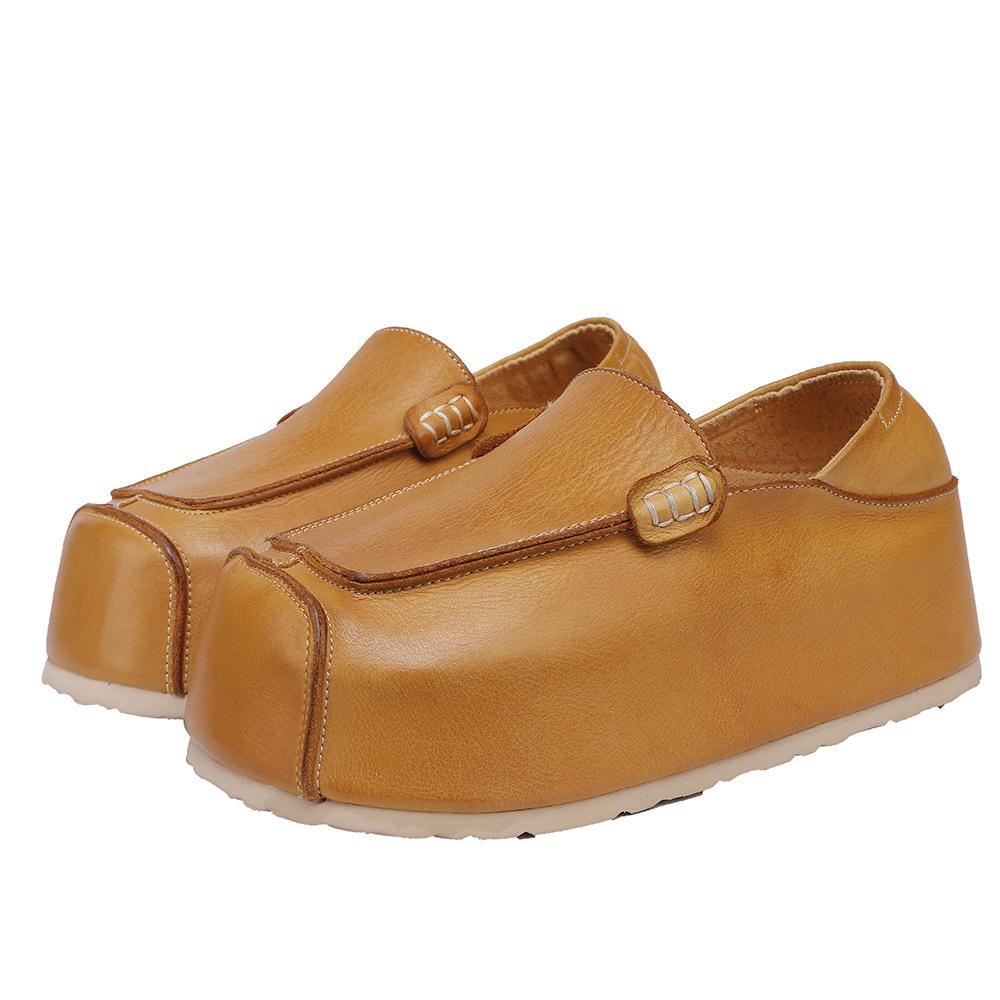 Johnature Genuine Leather Invisible Height Increasing Shoes Retro Handmade Flat Platform Shoes
