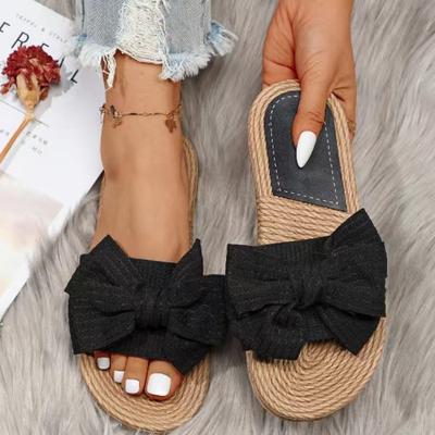 Indoor Freizeit und Bequemes Zuhause Leichte Hausschuhe Schleife Ein Wort Schleppen Flacher Boden Rutschfeste Sandalen Damen