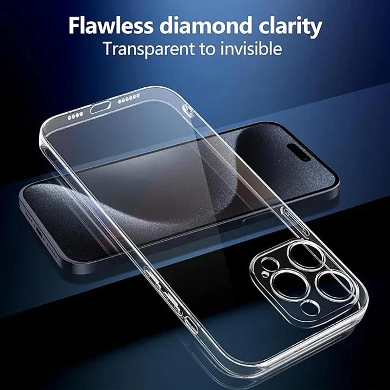 Luxury Semi Transparent Tempered Glass Phone Case for 17 Air 16 15 14 13 12 Mini 11 Pro Max 7/8 Plus Shockproof Hard Back Cover