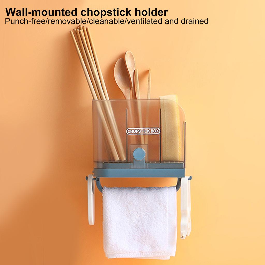 Chopstick Holder Chopstick Holder Wall Mounted with Removable Drip Tray and Rotating Hooks for Kitchen Utensil Storage