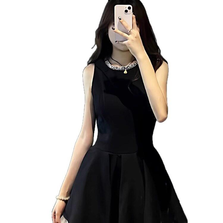Thousand gold wind small black dress dress women's summer high-end birthday party small gift dress, thin sleeveless vest skirt