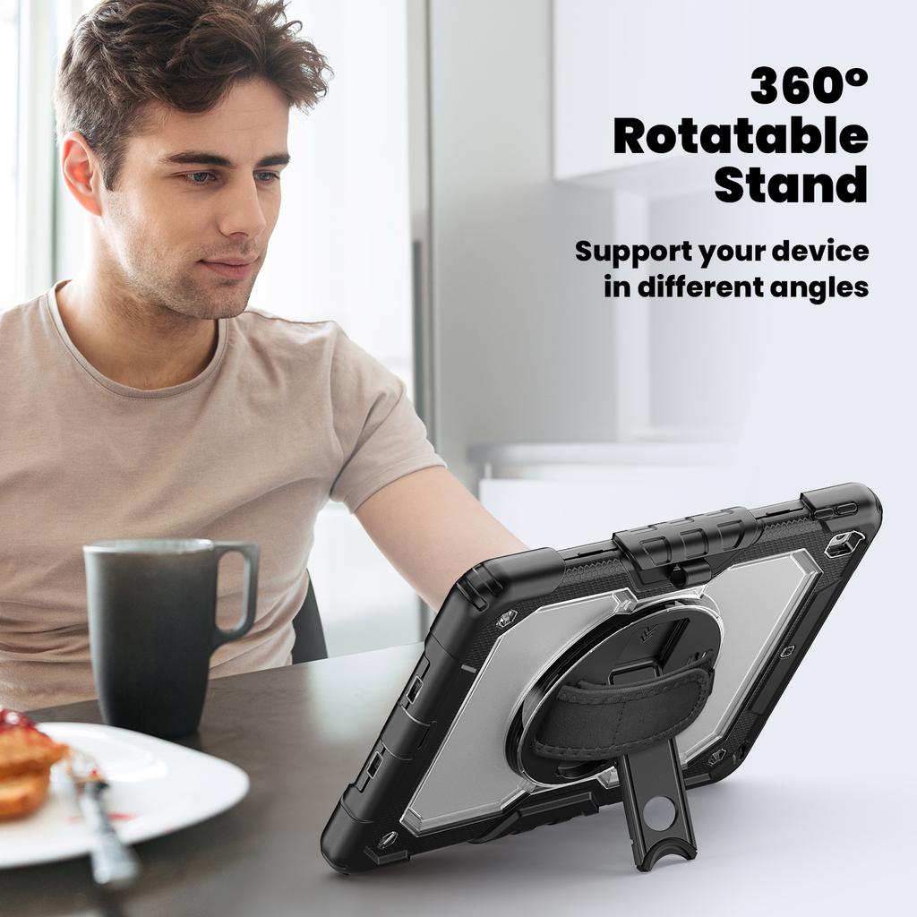 For iPad 10.2 (2021)/(2019)/(2020) Case PC+Silicone Tablet Cover with PET Film and Shoulder Strap