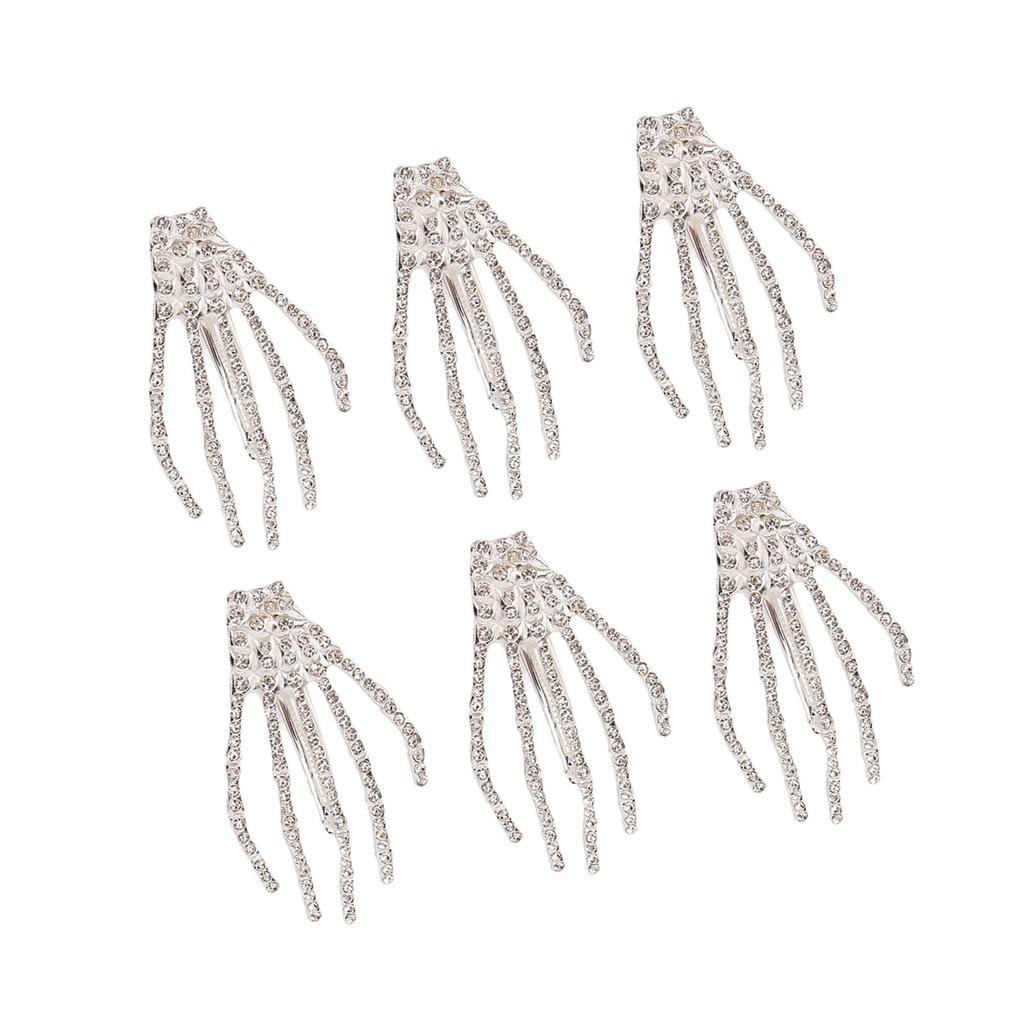 Skeleton Hand Hair Clip Punk Rock Horror Rhinestone Bone Hair Barrette Claws for Halloween Party Cosplay Gifts Silver