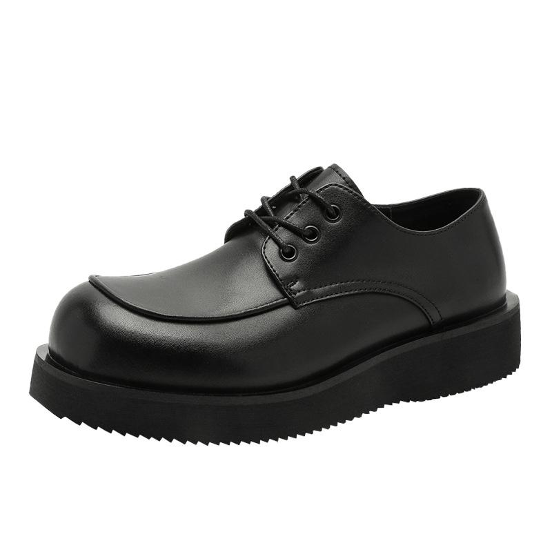Business casual round head casual leather shoes men's lace-up heightened platform men's shoes low-top retro