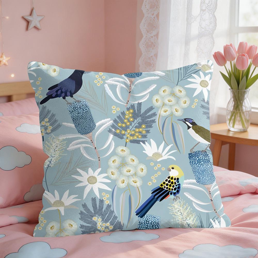 Lovely Bird Retro Cushion Cover Square Short Plush Pillow Case Living Room Sofa Home Decor Funda X
