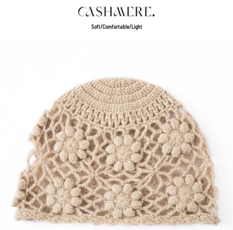 100% Pure Cashmere Japanese Retro Crochet Hat - Women's Autumn/Winter Collection