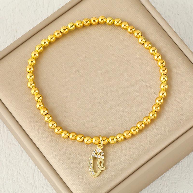 Fashion Round Bead 26 Crown Small Letter Bracelet Copper Plated Micro Inlaid Zircon High-end Jewelry