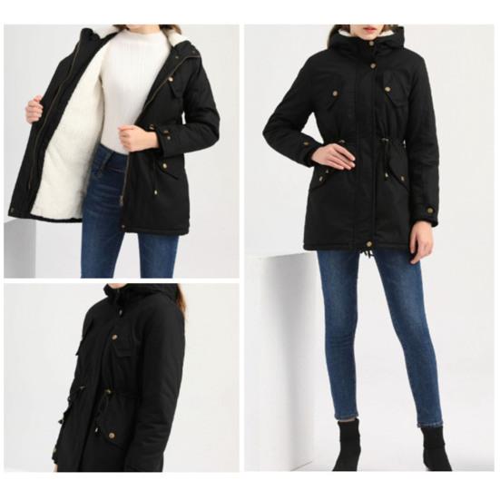 Women Coat Hooded Zipper Cotton Blend Prevent Coldness Women Jacket for Outdoor