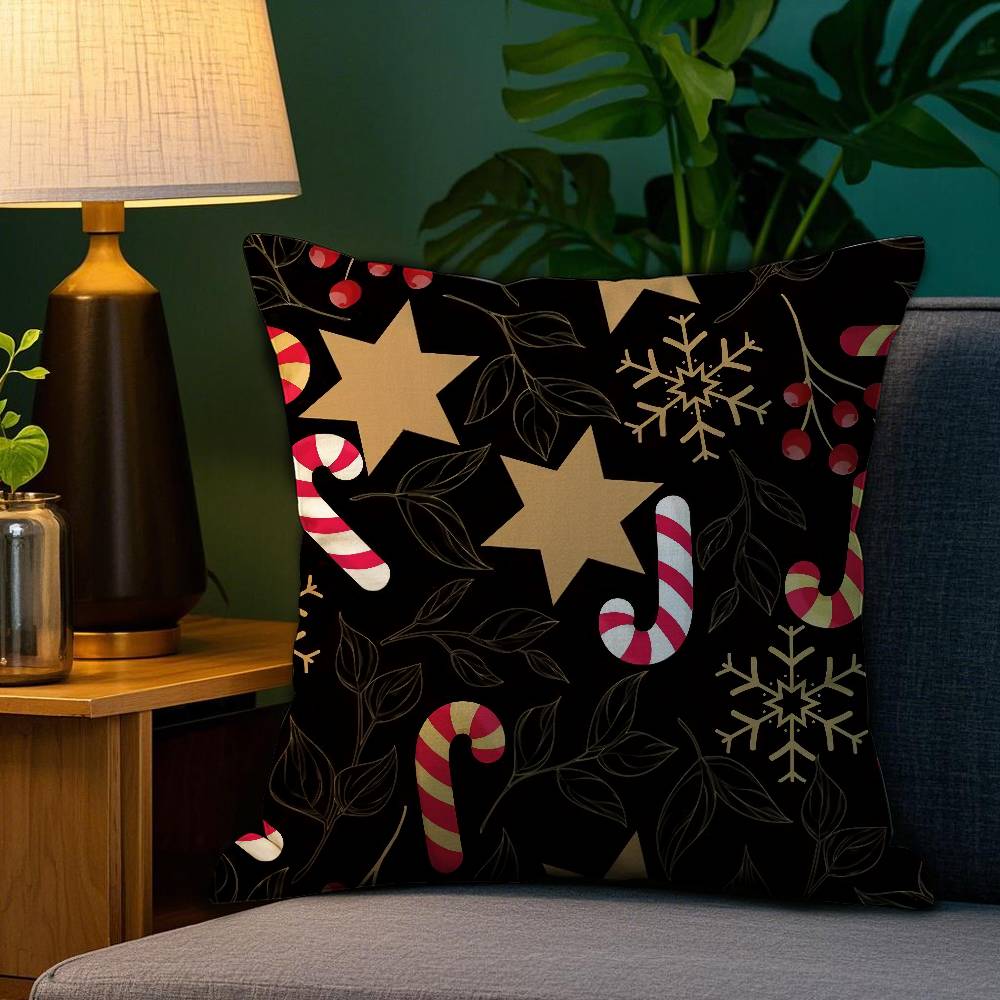 Christmas Tree Bells Snowman Pillow Case Plush Fabric Soft Double Sided Print Sofa Cushion Cover Throw Pillow Covers