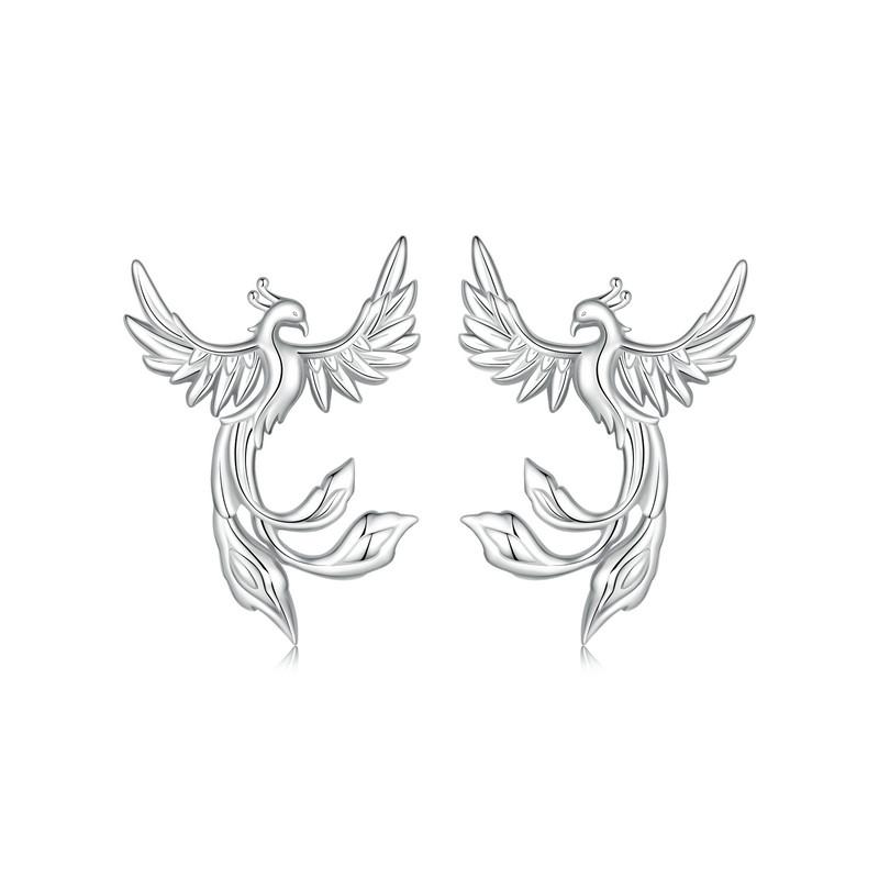 WOSTU 925 Sterling Silber Vintage Drache und Phönix Ohrstecker Paar Unsex Einzigartiger Schmuck Geschenk Für Mutter Tochter Frau