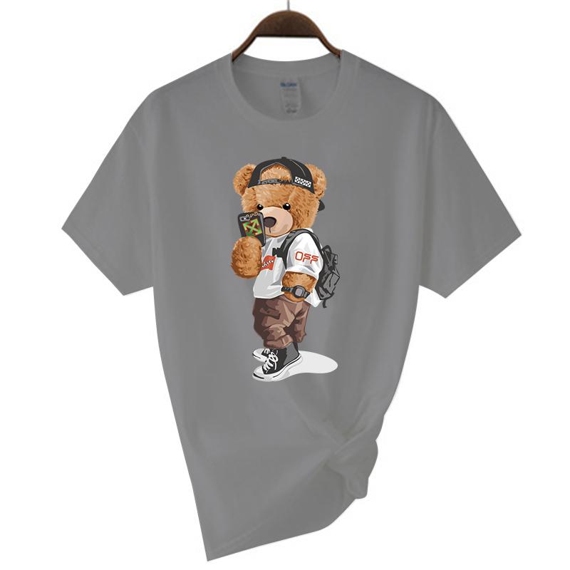 Luxury Brand Men's Short Sleeve T-shirts Summer Printed Black Funny Bear Harajuku Style Cotton Top Y2k Streetwear Casual Tee Men