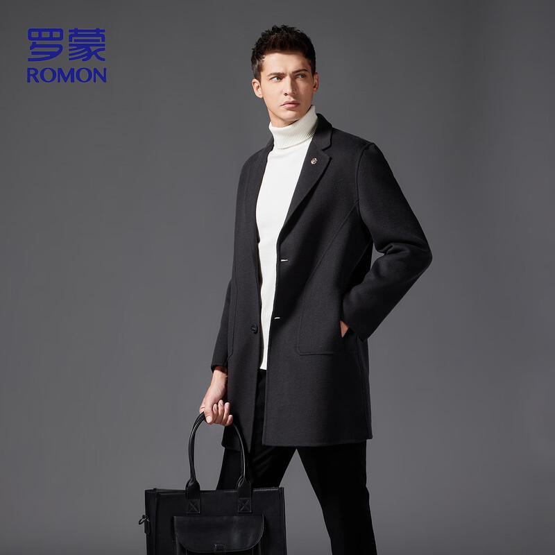 ROMON Men's MN302 Mid-Length Double-Faced Wool Blend Overcoat