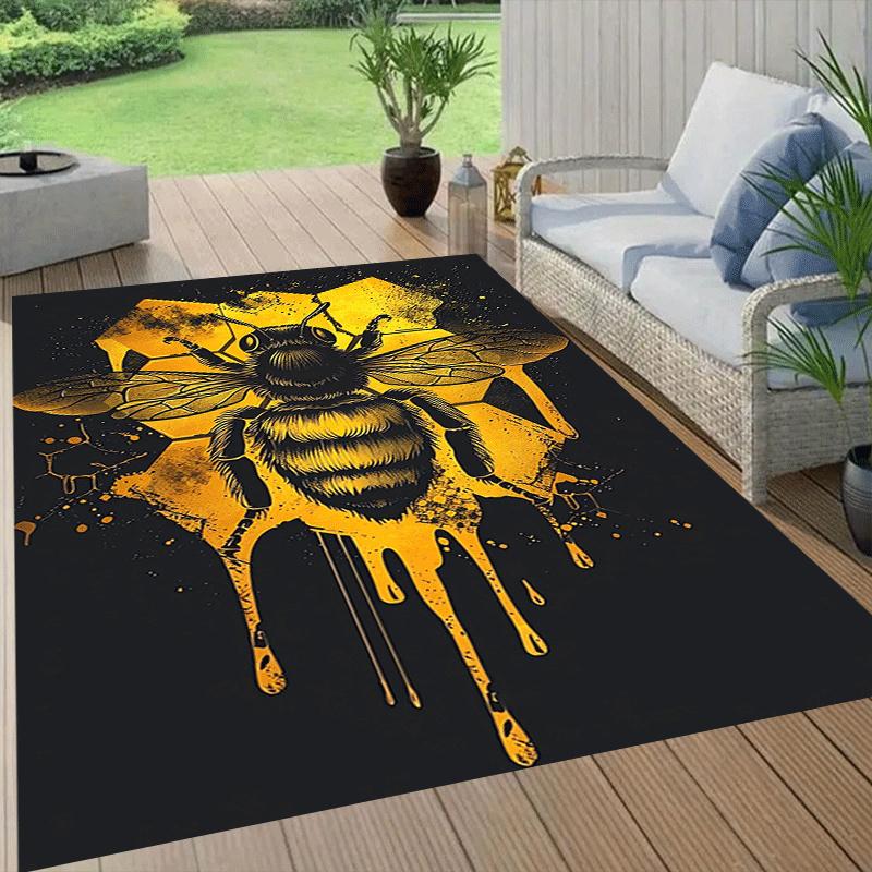 1 Stück Bienen und Waben Druck, Design Teppich - Weich, Rutschfest und Langlebig Gaming Zimmer Dekoration für Schlafzimmer, Wohnzimmer