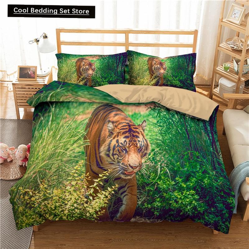 Comforter 3D Tiger Bedding Set King Queen Full Twin Size Brown Animal Jungle Wildlife Comforter Polyester